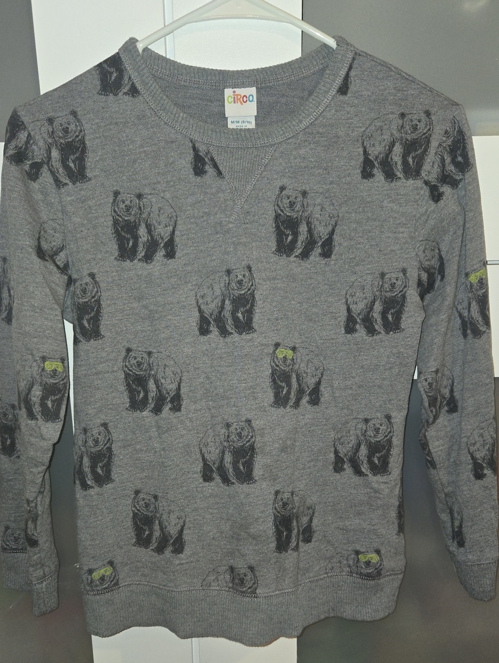 Circo Gray Bear-Print Sweatshirt with Lime Sunglass Accents